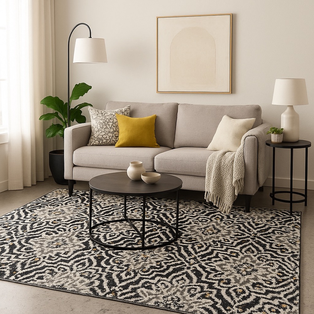 Gray and Black Patterned Area Rug